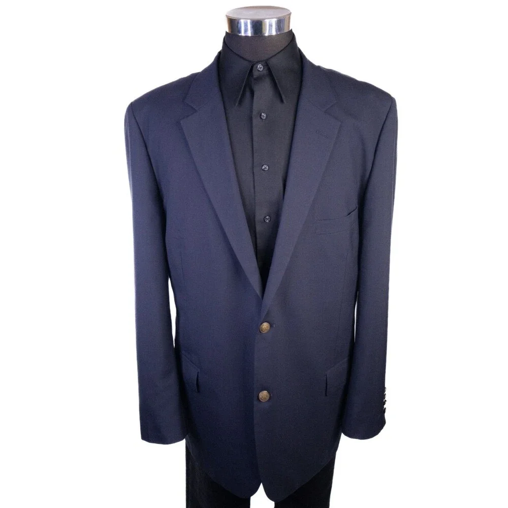 Club Room Charter Club Blazer Sz 48L Navy Gold Button Wool 2 Button Blazer Coat
